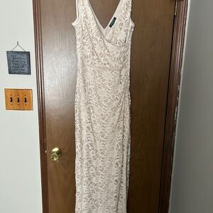 Ralph Lauren Cream Ruched Maxi Dress V-Neck Sheath